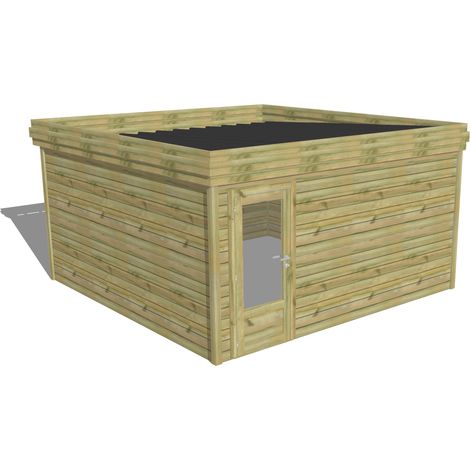 ABRI DE JARDIN bois Pin autoclave 27mm - 4,34x4,34m / 18,8m2 - Bac acier - Abri Français