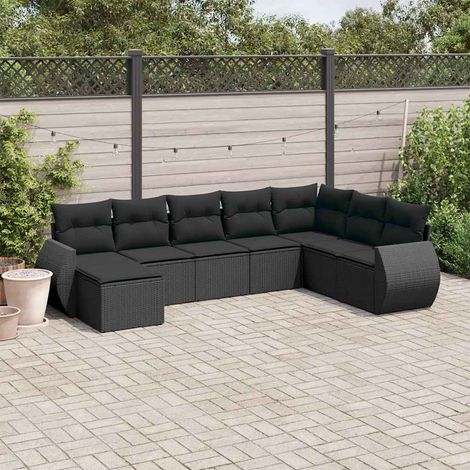 vidaXL Salon de jardin 8 pcs avec coussins noir résine tressée (1/5)