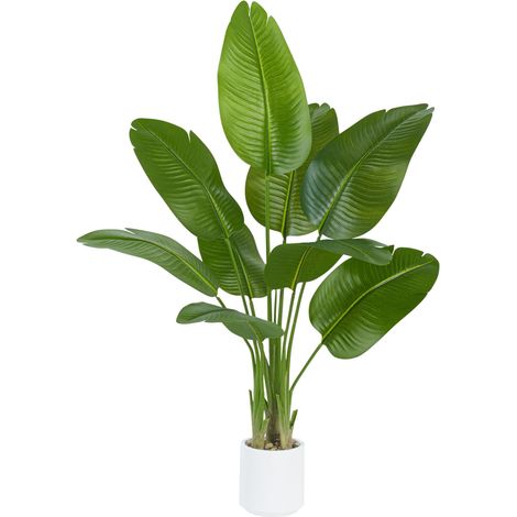 Plante Artificielle Oiseau de Paradis 120cm - Grande Plantes Bananier Artificielle Interieur avec Pot Blanc, Fausses Arbre Artificiel pour Décoration d'Intérieur de Bureau ou Salon ou Maison (1/5)