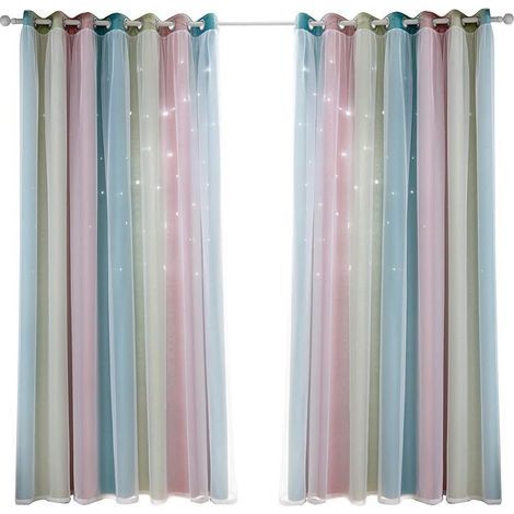 1 Panel Sternvorhänge Sterne Verdunklungsvorhang für Kinder Mädchen Schlafzimmer Esszimmer, Regenbogen Vollfarben Doppelschichtiger Stern Farbverlauf Ösenfenstervorhänge 132–240 cm (1/5)