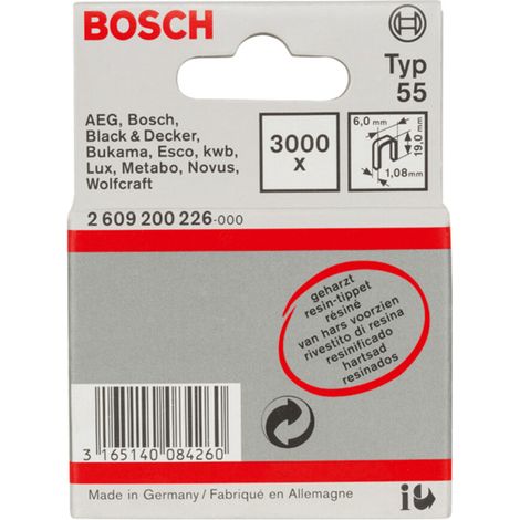 Bosch Schmalrückenklammer Typ 55 geharzt, 19, 3000er-Pack, für Druckluftnagler/Drucklufthefter