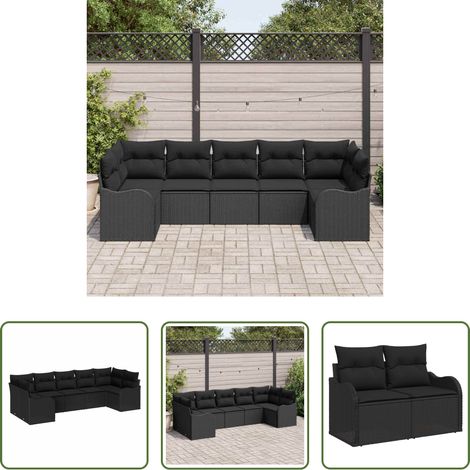 vidaXL Rattan - Garten-Sofa-Set mit Kissen 7 pcs Schwarz Poly Rattan (1/5)