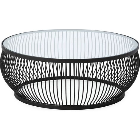 Table à café design verre trempé et métal noir élégant - Noir métal et verre transparent (1/3)