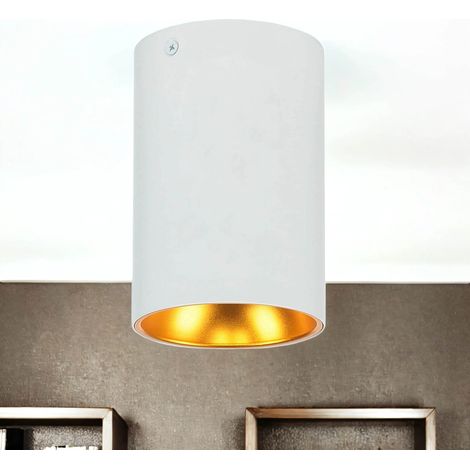 Kleiner Deckenspot Aufputz Ø 9,5 cm H: 12,5 cm in Weiß Kupfer-Gold GU10 Deckenlampe Spot (1/5)