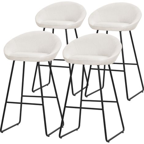 ML-Design Set di 4 Sgabelli da Bar Beige, Rivestimento in Tessuto, 75 cm, con Struttura in Metallo, Schienale Curvo, Poggiapiedi, Poltrone Ergonomiche da Bar, Sedie Alte da Cucina Bistrot o Bancone (1/5)
