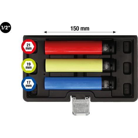 KS Tools Alu-Felgen Kraft-Stecknuss-Satz, extra lang, 3-tlg, 1/2, 17, 19, 21 mm (1/5)