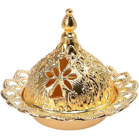 Brûleur d'encens de style moyen-oriental, mini encensoir, porte-encens bouddhiste chic, four d'aromathérapie pour la maison ou la salle de thé-6.8X6.8X5.7cm-Golden (1/4)