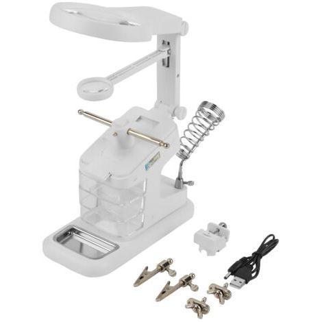 Naroote Station de Soudage, Soudure Support de Fer USB Souder en Fer de Travail en à Main Levée de Soudure à Main le Support de avec le de avec 3x / 4,5x / 25x Loupe Loup Lights Clips Board (WHITE) (1/5)