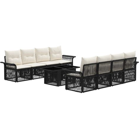 Set Divano da Giardino 9 pz Nero e Bianco Crema polyrattan vidaXL (1/5)