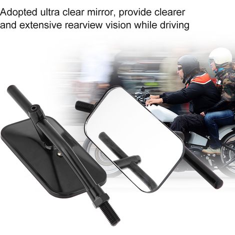 Rétroviseur latéral moto rectangulaire noir, paire de 2 rétros, miroir de rétroviseur universel pour guidon, vue arrière motocyclette. (1/5)