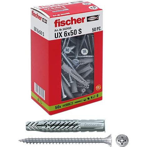 Fischer Tassello con Vite Ux, Grigio, 6 x 50 mm con Vite (1/4)