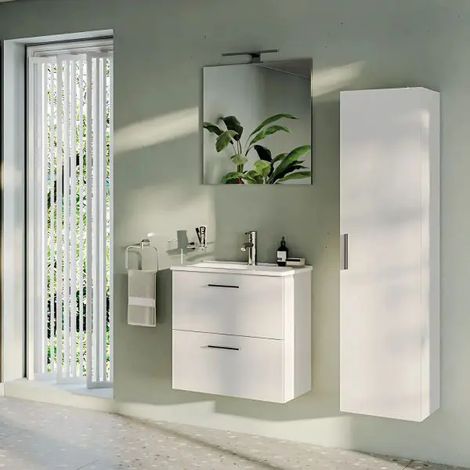 Mobile bagno 80 cm Vitra bianco con specchio e lampada Led (1/10)