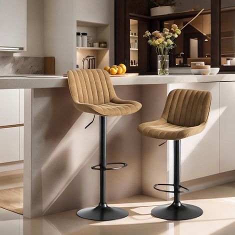 Chaises de bar pivotantes velours marron hauteur réglable 2 (1/5)
