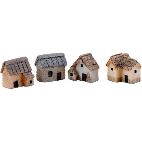 Maison Miniature - Résine - Pour Jardin Miniature Terrarium Boîte à Ombre Décoration Table Extérieure Intérieure - 4 Pièces