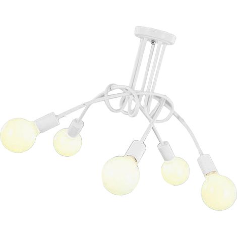 Lustre moderne en fer forgé, style industriel élégant et facile à installer, 5 têtes, blanc, idéal pour bureau, chambre, salon ou cuisine. (1/3)