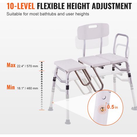 Banc de Transfert Baignoire Capacité 180 kg, Sièges de Douche avec Protection de Rideau en Forme de U et Dossier Réversible, Banc d… (1/5)
