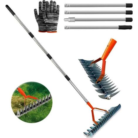 Rastrello scarificatore, scarificatore manuale, scarificatore manuale per prato, rastrello scarificatore, pettine multiuso per prato per diserbo e fertilizzazione del prato (1/4)