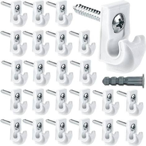 Confezione da 24 staffe per mensole in plastica bianca per impieghi gravosi, clip, viti e tubi di espansione inclusi per ripiani in metallo per armadi. (1/4)