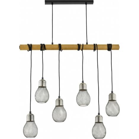 Suspension poutre bois noir 6xE14 grilles PIKOLO Alfa (1/2)