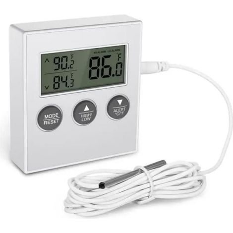 Thermometre Refrigerateur - Plage -50 a 70 C - Sonde avec Cable 2 M - Affichage Min Max - Alarme Temperature - Alimentation Pile AAA - 1 Unite (1/5)