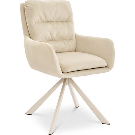 Bon Furni Silla giratoria 360° terciopelo marfil patas blancas, juego de 1 (1/5)