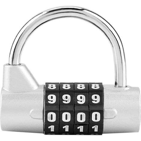 Serrure de porte, cadenas à combinaison de code à 4 chiffres, verrouillage de sécurité pour gymnase, école, valise de voyage pour casier d'employé(ARGENT) (1/5)