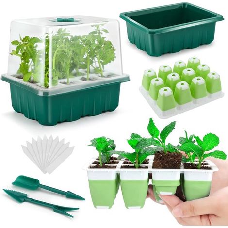 Vassoio per semina, kit per semina in interni da 48 pezzi, vassoio flessibile in silicone con protezione dall'umidità e coperchio, riutilizzabile per uso interno (1/5)