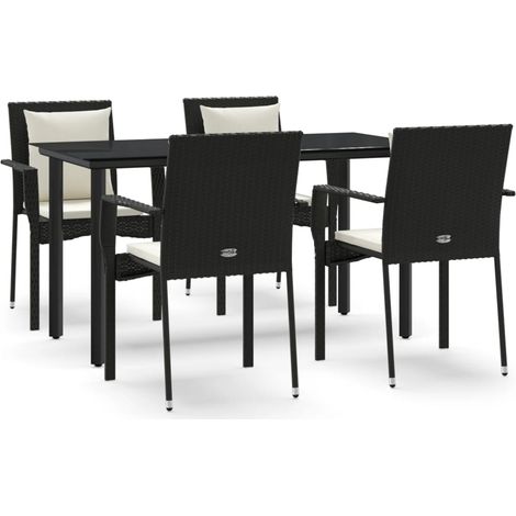 Maison Exclusive - Set da Pranzo da Giardino 5 pz Nero con Cuscini in Polyrattan (1/5)