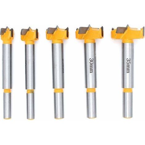 FENOPLASTICA5pièce Mèches Bois Aiguisé, 15mm, 20mm, 25mm, 30mm, 35mm L'installation de Portes Sphériques Bois, Tiroirs, Drill Bits pour Faire des Trous Propres à Fond Plat Dans le Bois