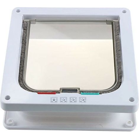 – Chatière verrouillable à 4 voies pour chat et petit chien – Installation facile – Clapet transparent – Matériau ABS résistant aux intempéries – Taille L, Blanc (1/5)