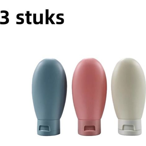 Lot de 3 flacons souples voyage 60 ml – Bouteilles rechargeables pour gel douche, shampoing et cosmétiques – Avec pochette de rangement – Coloris assortis (1/5)