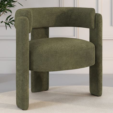Sillón trípode GUSTAVE de tela de chenilla verde