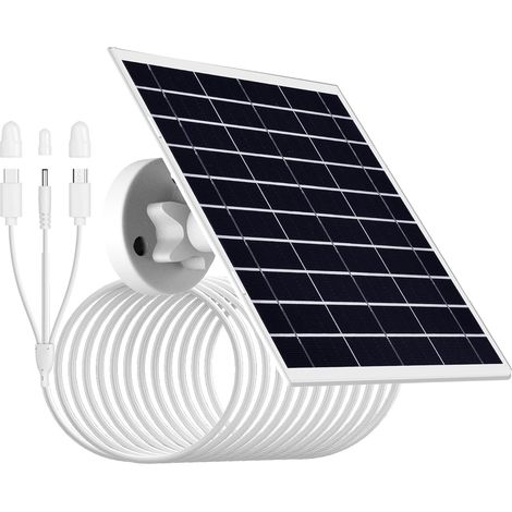Panneau solaire 9W/5V pour caméra de sécurité avec câble de charge 3 en 1 de 3m (micro USB, connecteurs Type-C et DC3,5x1,35), étanchéité IP66, compatible avec les caméras à batterie faible (1/5)