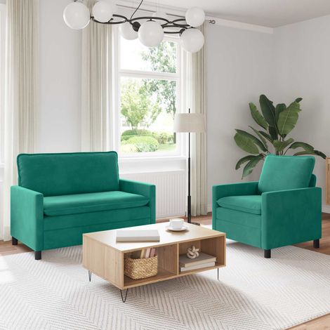 vidaXL Ensemble de Canapés 2 pcs Turquoise Velours (1/5)