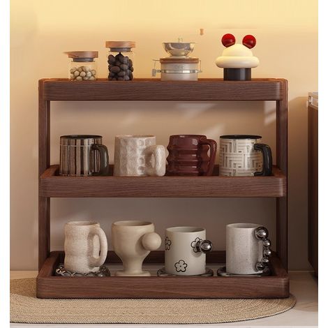 Étagère de Rangement de Cuisine à 3 Niveaux en Bois – Organiseur de Plan de Travail pour Tasses, Épices, Café et Vaisselle (1/4)