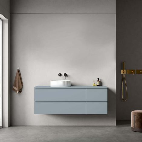 Mobile bagno sospeso reversibile 140 cm Blu Avio per Lavabo d'appoggio Senza Specchio - Fiji Paint Top (1/4)