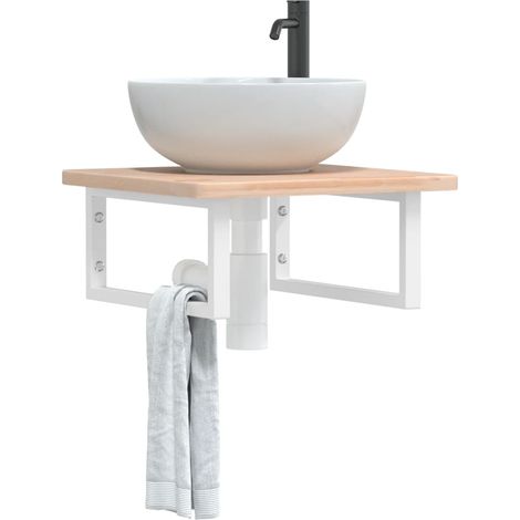 Basin Shelf Wall Mounted Steel and Solid Wood Oak vidaXL