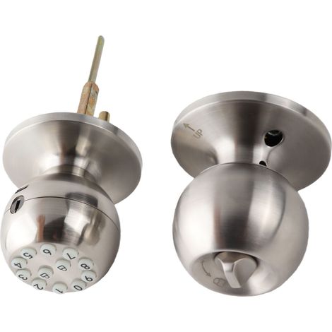 Poignée de porte à clavier avec serrure et clé, poignée de porte électronique ronde à bille pour porte de 35 à 55 mm d'épaisseur, appartement, bureau, garage, argent (1/5)