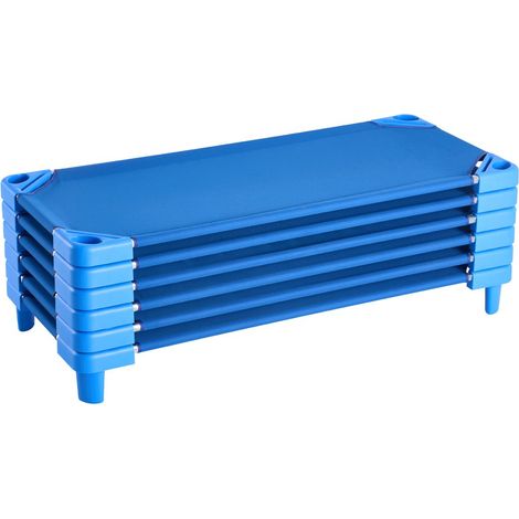 Lot de 6 lits de sieste empilables pour enfants, format standard 52x23 cm, portables et pratiques pour crèches et écoles maternelles, couleur bleue.