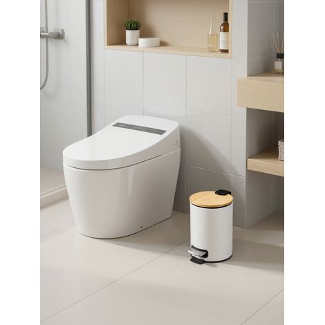 Petite Poubelle de Salle de Bain à Pédale, avec Seau Amovible et Fermeture en Douceur, 3 L, Blanc (1/5)