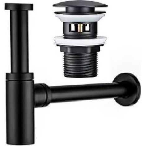 Matte Black Deodorizing Sink Drain and Trap Set for Bathroom Sinks with Overflow, Retractable Drain,