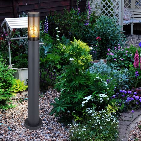 Standleuchte Außenbeleuchtung Sockelleuchte rauch anthrazit Außen Garten Stehlampe, Edelstahl Kunststoff, 1x E27, DxH 7,6x80 cm