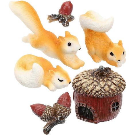 Ornements de bureau miniatures en résine représentant des écureuils, figurines animales réalistes (ensemble de 6 pièces) (1/5)