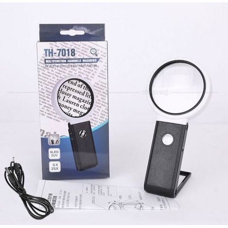 Grande loupe 4.35in 3.5X 25X avec lumière et Support, loupe Lumineuse LED Portable Debout, loupe de Lecture Pliante avec pour Les Se (1/4)