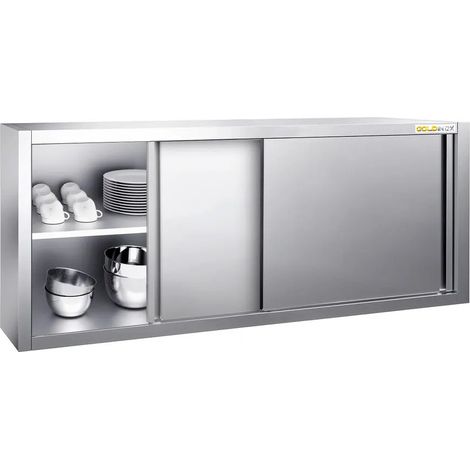 Placard mural inox 1800x400 mm - Hauteur 650 mm avec portes coulissantes PREMIUM - GOLDINOX (1/4)
