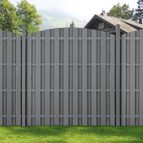 [neu.holz] 2 Pièces de Clôture Barrière Brise Vue Brise Vent Bois Composite WPC Demi-cercle Arrondi Gris 185 x 376 cm