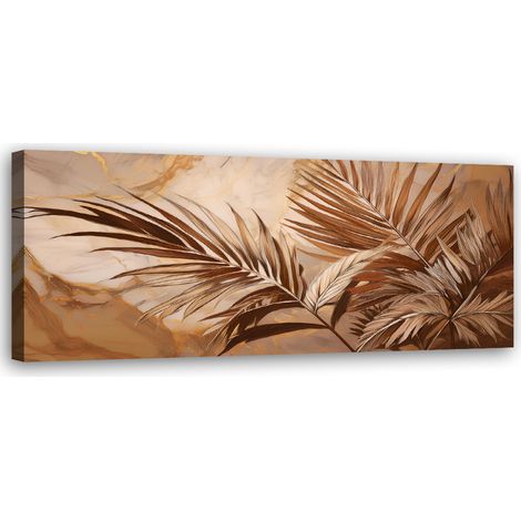 Tableau déco Feuilles de palmier Marbre or sépia 90x30 (1/5)