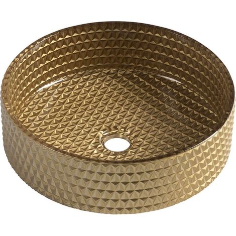 Sapho Beauty - Aufsatzwaschbecken, Durchmesser 40 cm, ohne Überlauf, Gold/Glas TY214Z