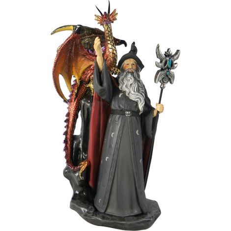 Figura del mago con drago epico in resina - Decorazione fantastica per collezionisti e amanti del fantasy