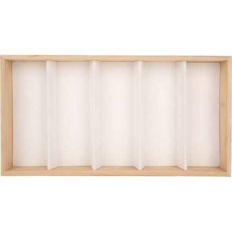Coffret de Rangement pour Lunettes 5 Cases en Bois, Boîte de Protection pour Solaires et Montures, Organiseur de Bijoux avec Tiroir, Écru (1/5)